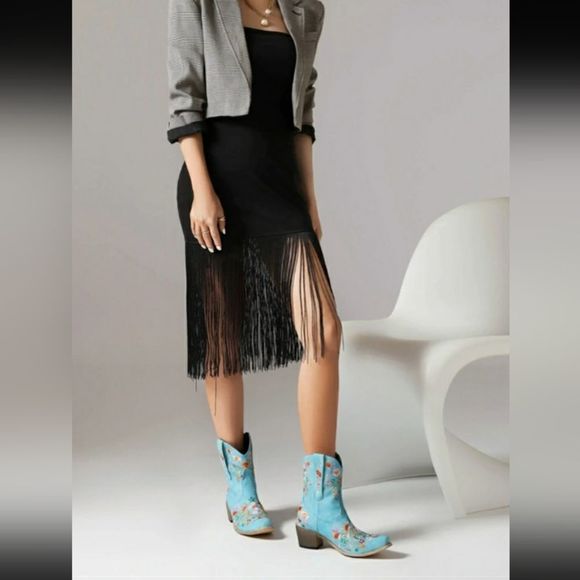 Balajoy 7.5 Blue Cowgirl Embroidery Ankle Boots Floral Western Boho Slipon Comfy - Picture 2 of 16